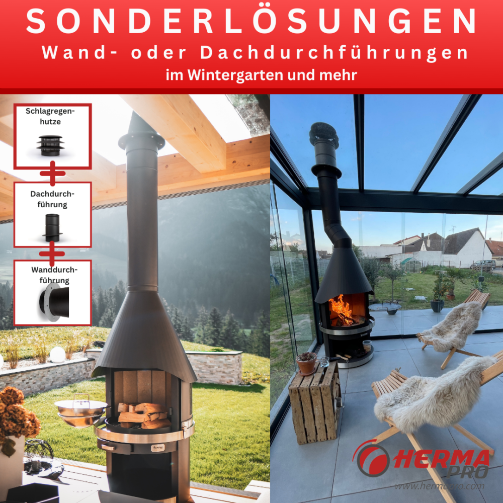 Gartenkamin Sonderlösung für Überdachung, Wintergarten und mehr