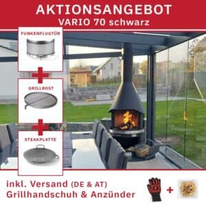 HERMAPRO Aktionsangebot Vario 70 Gartenkamin schwarz gesteppt mit Zubehör